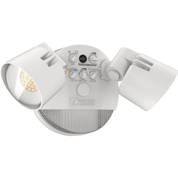 Lithonia Lighting 2 Head Hardwired Dusk to Dawn Outdoor Security Flood Light with Motion